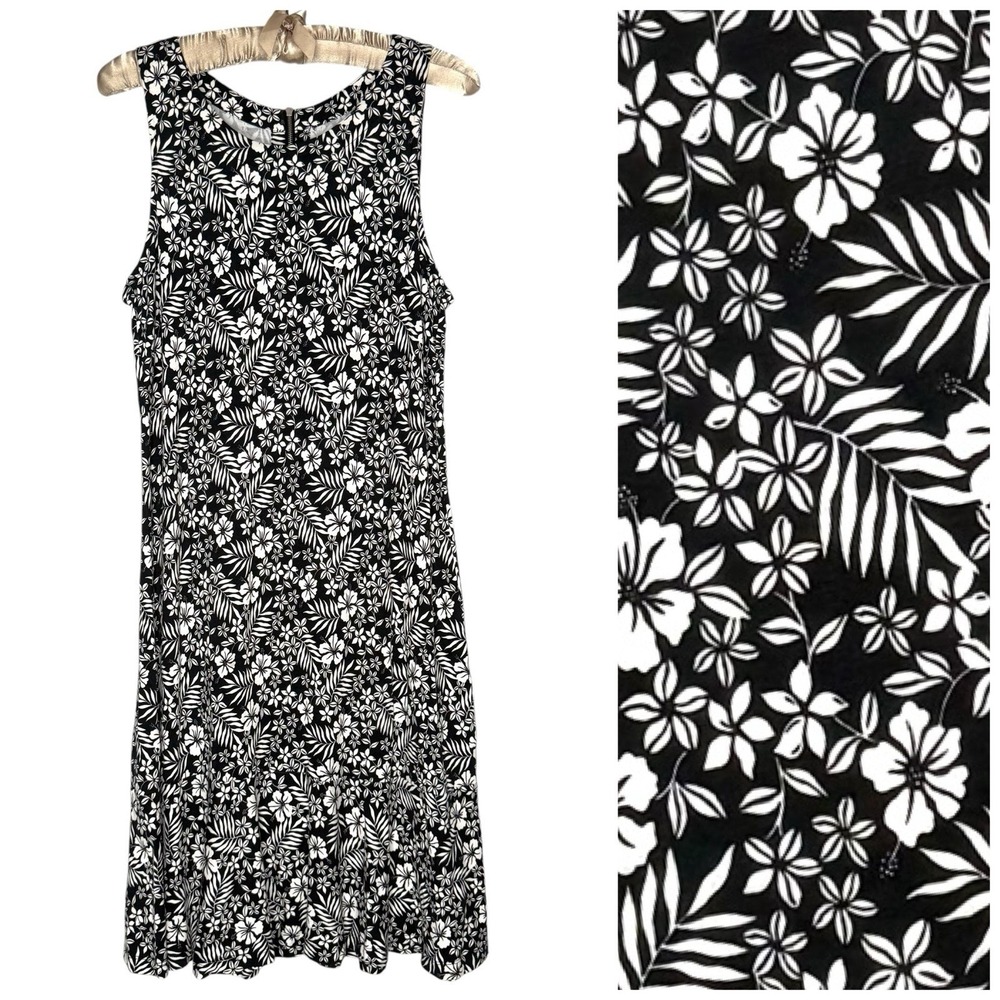 TOMMY BAHAMA Paradise Sheath Dress Black White Floral Sleeveless Medium Stretch